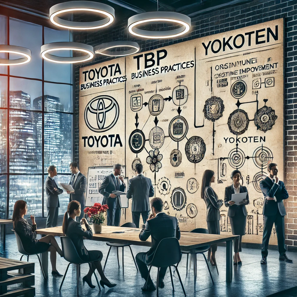 DALL·E 2024-12-07 18.18.00 - A professional image showcasing two distinct concepts_ TBP (Toyota Business Practices) and Yokoten